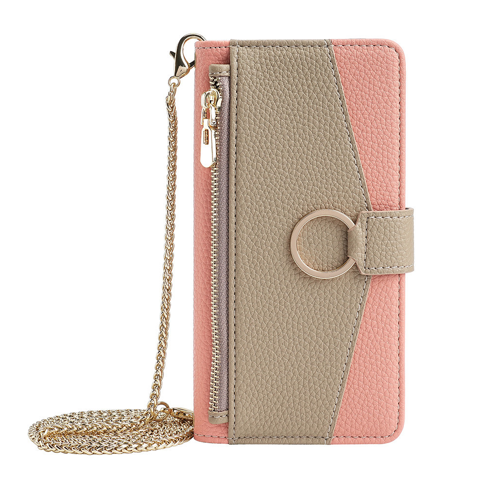 Oppo A95 4G 5G Flip Case Wallet Cover Card Slots Zipper Bag with Mirro Metal Shoulder Strap