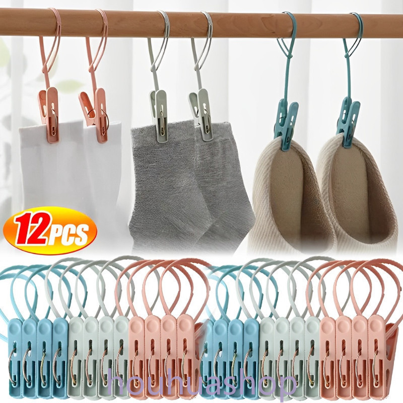 12 ชิ ้ น/set, คลิปอบแห ้ งสําหรับเดินทางมัลติฟังก ์ ชั ่ นพร ้ อมเชือก ผ ้ ากันลม คลิปพลาสติกกันลื ่ น ไม ่ ทําลายเสื ้ อผ ้ า ถุงเท ้ าในครัวเรือน ชุดชั ้ นใน คลิป สะดวกสําหรับการเดินทาง