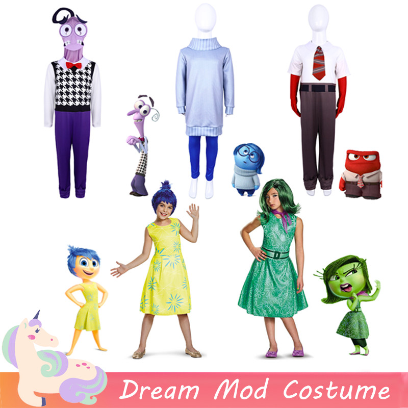 Inside Out 2 Joy Anger Sadness Disgust Fear คอสเพลย ์ เครื ่ องแต ่ งกายสําหรับเด ็ กสีเหลืองสีฟ ้ าชุดสําหรับสาวชุดเด ็ กฮาโลวีนชุด