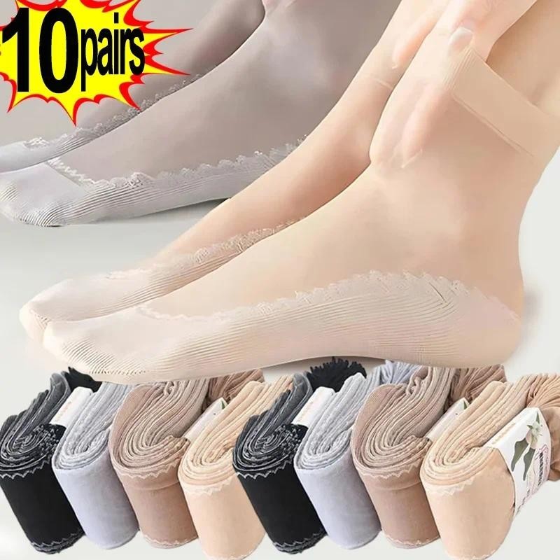 ถุงเท ้ าลูกไม ้ ยืดหยุ ่ นผู ้ หญิงโปร ่ งใส Ultrathin ตาข ่ ายลื ่ นด ้ านล ่ าง Splice ถุงเท ้ าหญิงผ ้ าไหมกํามะหยี ่ ข ้ อเท ้ าสั ้ น Sox