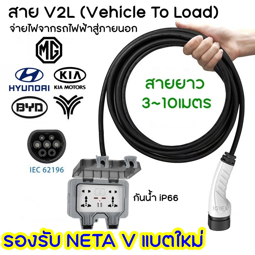 สินค้าขายดี แนะนำสาย V2L Vehicle to load จ่ายไฟจากรถไฟฟ้าสู่ภายนอก EV Type2 V2H VTOL รองรับ NETA V BYD Atto3 MG ZS MG4 H