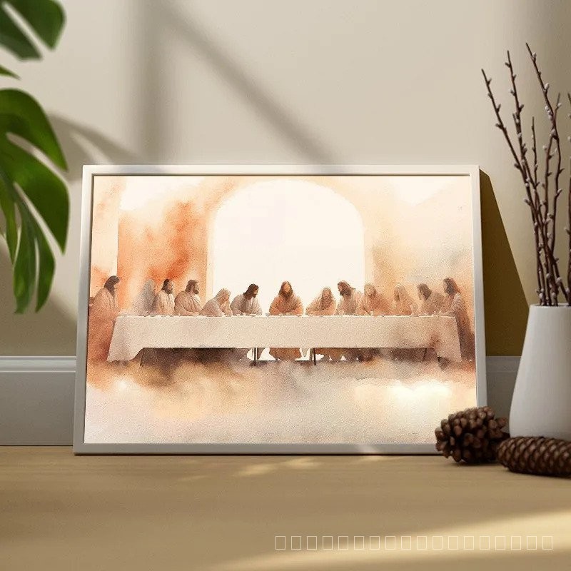 The Last Supper Jesus Christ Bible Wall Art ภาพวาดผ้าใบคริสเตียนศรัทธาโปสเตอร์พิมพ์ภาพผนังสําหรับห้องนั่งเล่นตกแต่งบ้าน