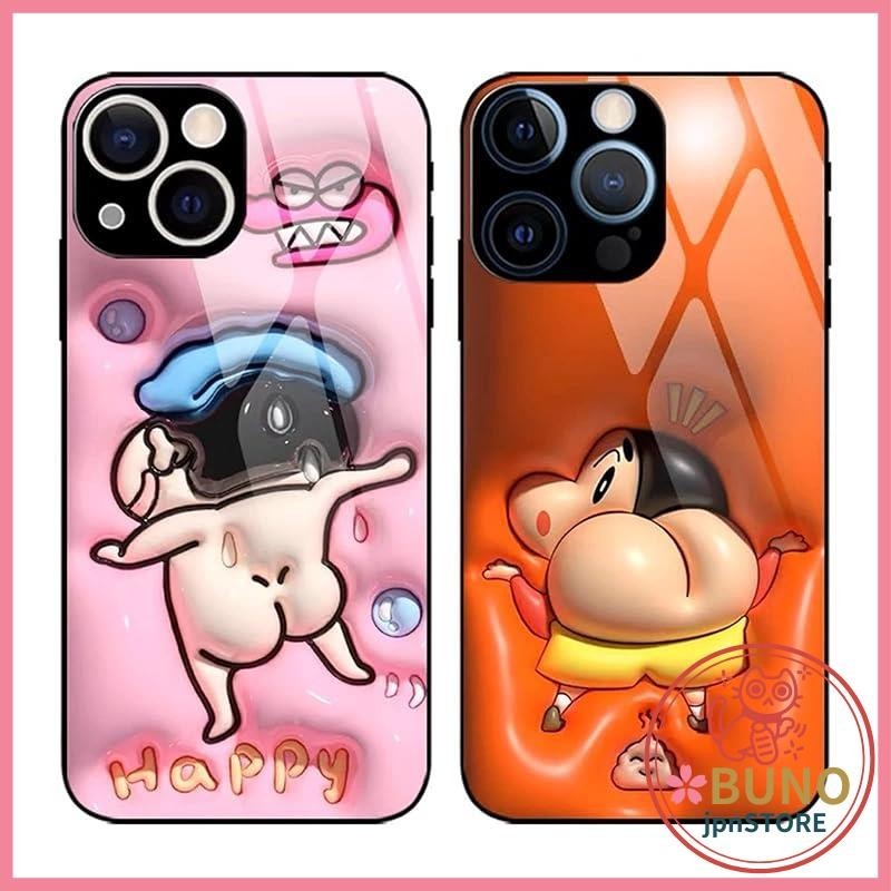 Crayon Shin-chan iPhone 12Pro case, tempered glass TPU bumper iPhone case, 3D anime cartoon glass shell, stylish cover, iPhone case, tempered glass smartphone case, mobile phone case, shockproof, wireless charging compatible, slim cover, iPhone 12Pro case