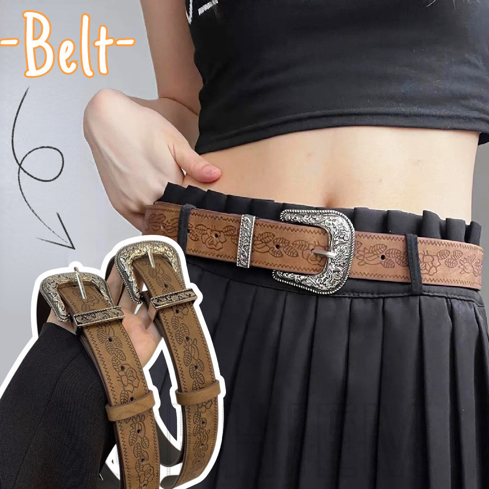 เข็มขัดหนัง PU - อุปกรณ์เสื้อผ้า - เข็มขัดสีน้ําตาลสําหรับกระโปรงกางเกง - เข็มขัดเอวพร้อมหมุดหัวเข็มขัดพิมพ์ลาย - แฟชั่น, ย้อนยุค, ฮิปฮอป, Y2K - สําหรับสาวเผ็ด