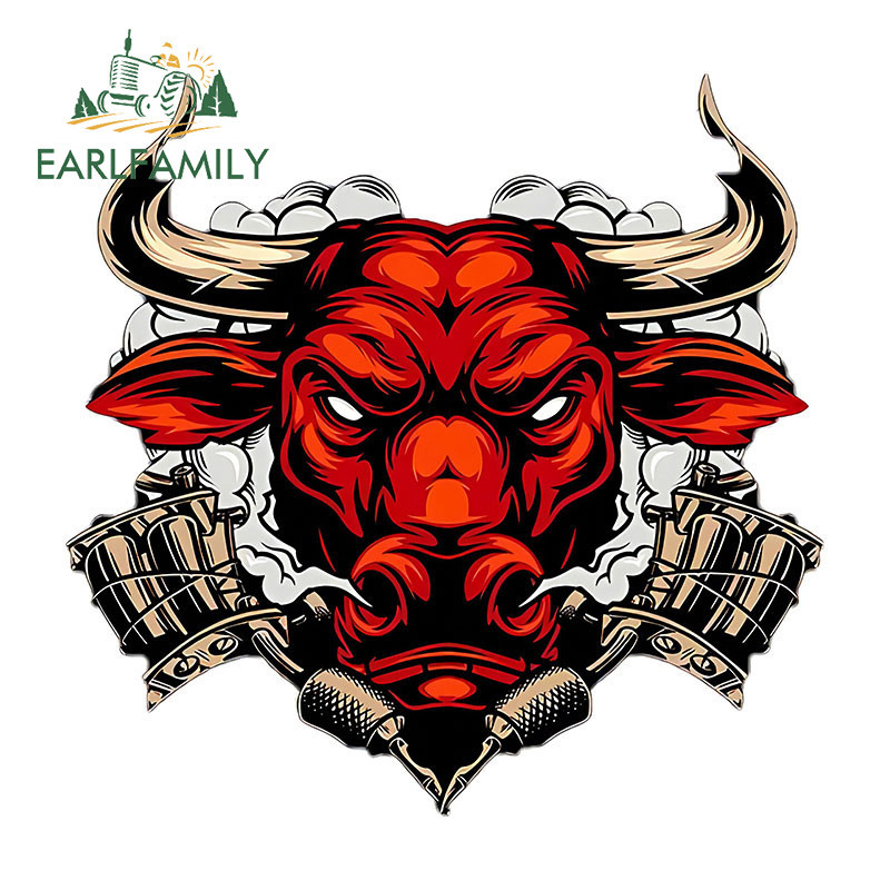 Earlfamily 13 ซม.x 12.7 ซม.สีแดง Angry Bull โลโก้รถสติกเกอร์อารมณ์ขัน Dashing Occlusion Scratch Windows RV กันชนไวนิล Decal อุปกรณ์เสริมภายนอก