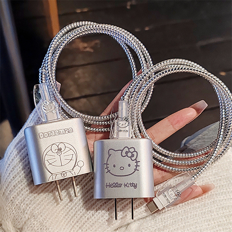 หรูหราเงินการ ์ ตูนโดราเอมอนรูปแบบ 18w/20w Charger Protector ชุด Charger Case Cable Protector สําหรับ iPhone11 12 13 14pro max