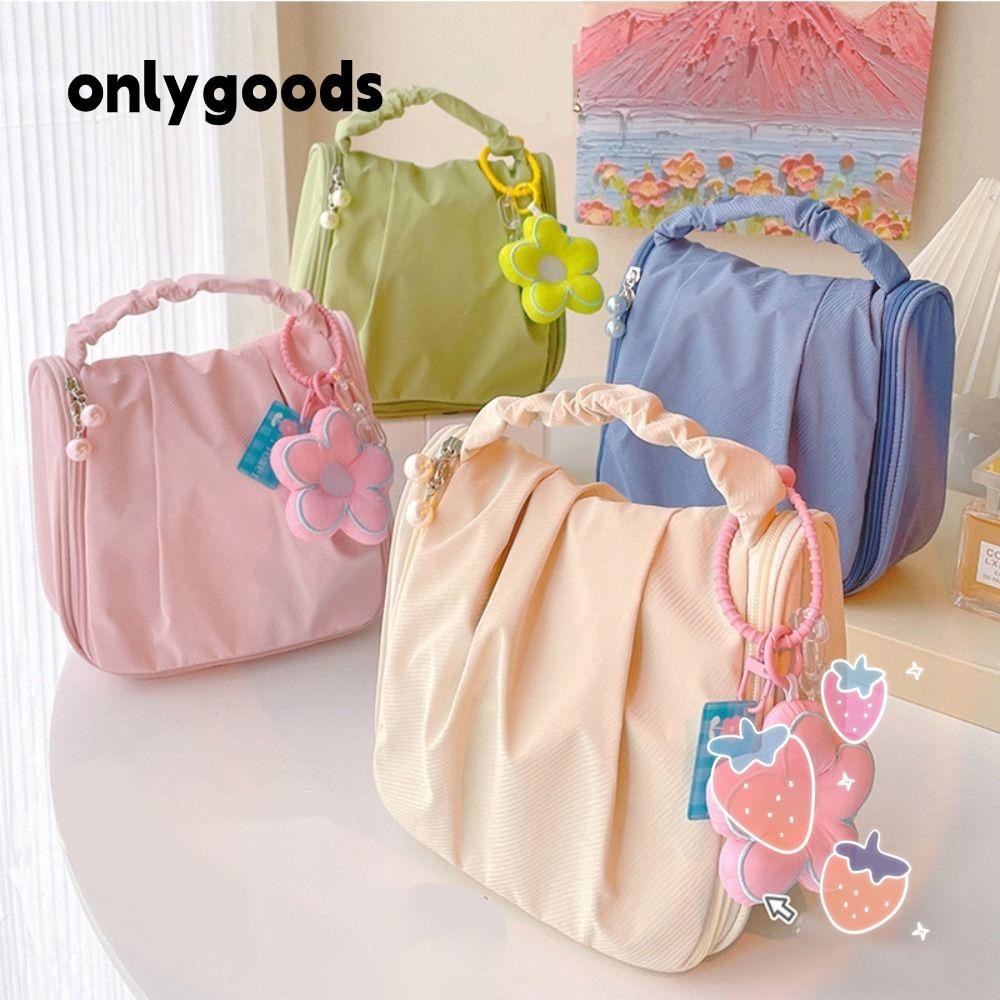 Only Cute Cloud Makeup Bag, Pleated Korean Floral Cosmetic Bag , Toiletry Bag Portable Fashion Cosmetics