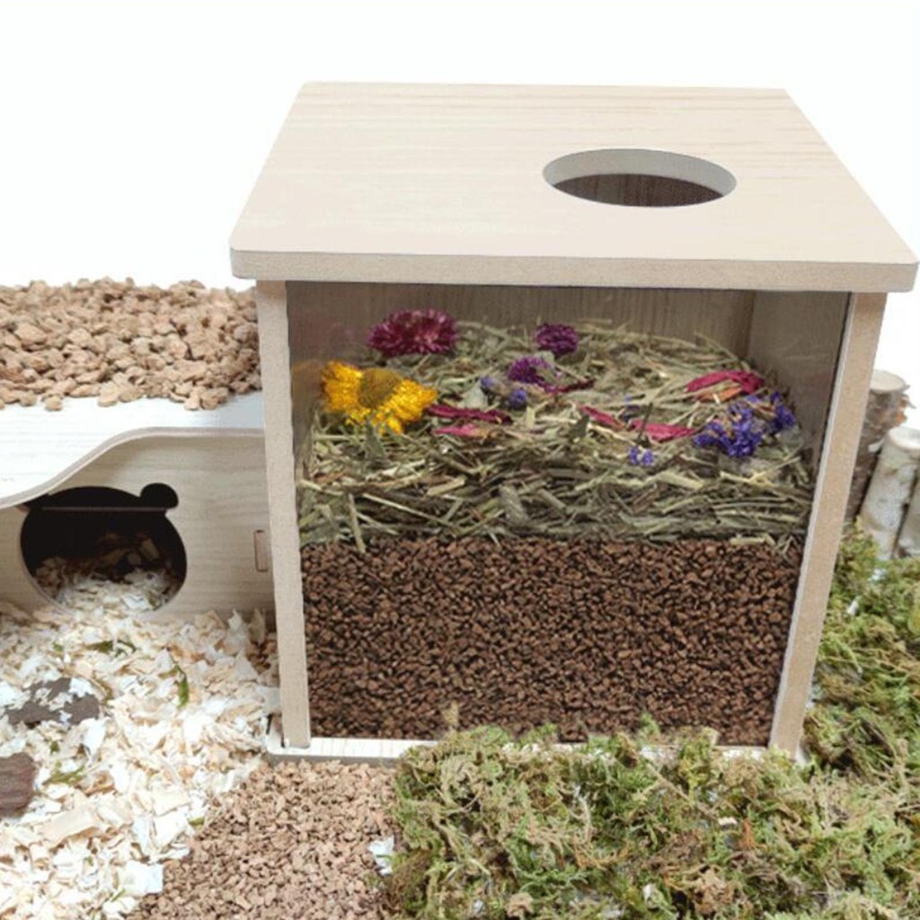กล ่ องขุดหนูแฮมสเตอร ์ ห ้ องอาบน ้ ําไม ้ ที ่ มองเห ็ นได ้ สําหรับ Gerbils Chinchillas