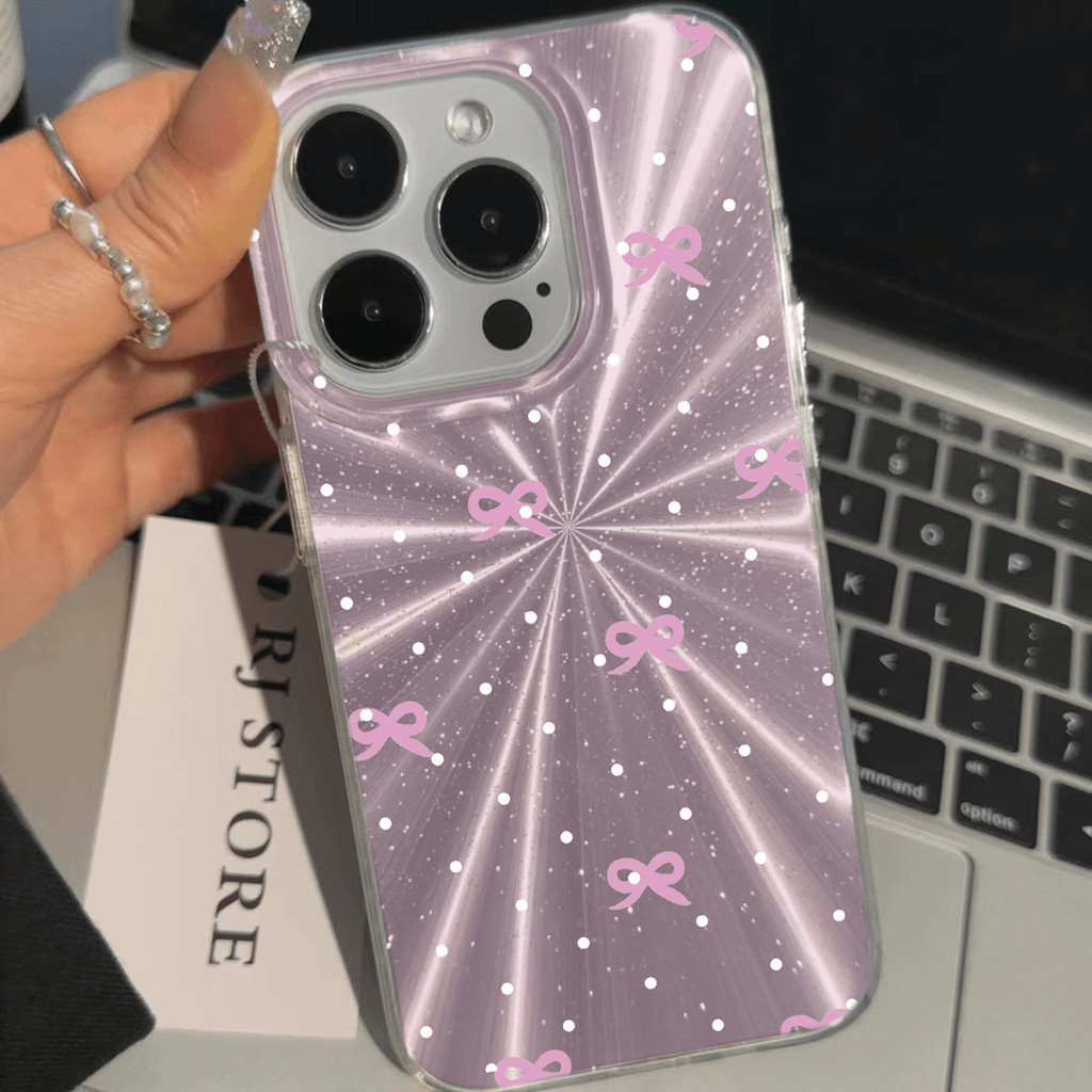 หรูหรา Aurora Laser Polka-dot bowknot เคสโทรศัพท์สําหรับ iPhone15 14 13 12 11 Pro Max ปลอกกันกระแทกกล้องป้องกันการตกฮาร์ดปกหลัง