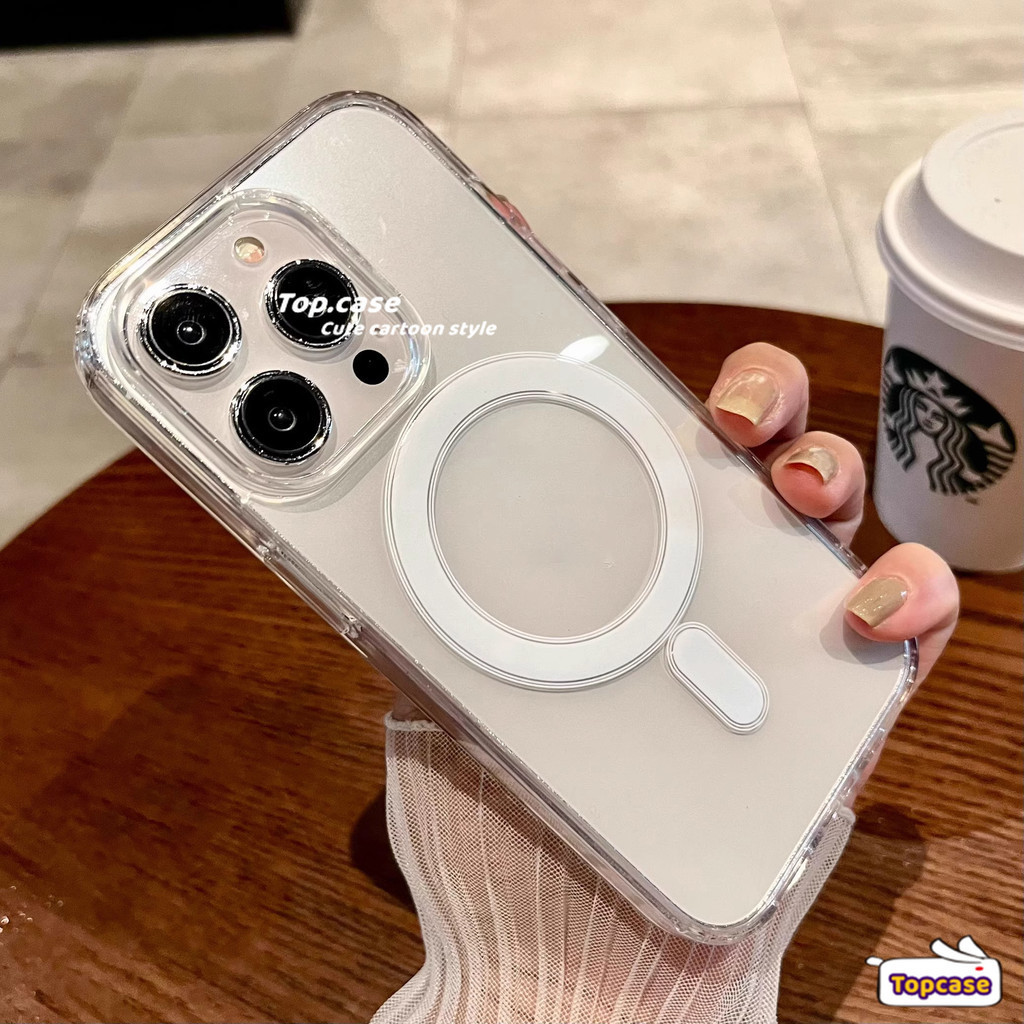 ใช้งานร่วมกับสําหรับ IPhone 15 14 13 12 11 Pro Max 8 7 Plus X Xr Xs Max SE 2020 คุณภาพสูงหรูหราโปร่งใสแม่เหล็กชาร์จไร้สายเคสโทรศัพท์ปกอ่อน