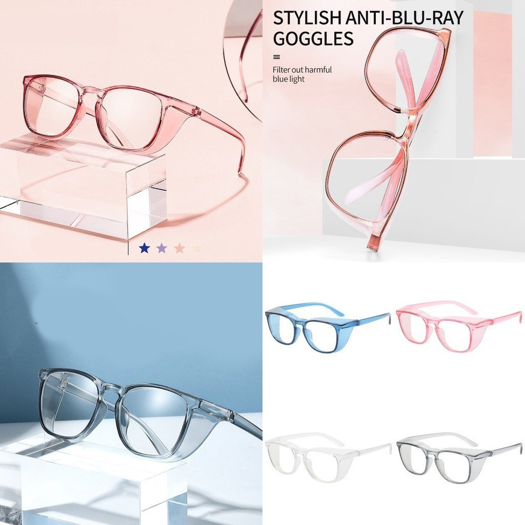 แว่นตานิรภัยป้องกันหมอกแว่นตาป้องกันแว่นตาด้านข้างโล่ป้องกันแสงสีฟ้าป้องกันดวงตาสําหรับผู้ชายผู้หญิงอ่านหนังสือกลา