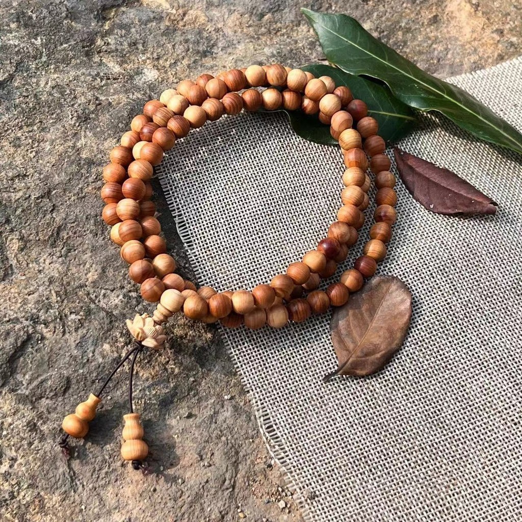 หน้าผา สร้อยข้อมือลายไม้ไซเปรสพร้อมลูกปัดอธิษฐานในหลายห่วง108สร้อยคอลูกปัดพระพุทธรูปสร้อยข้อมือดอกบัว