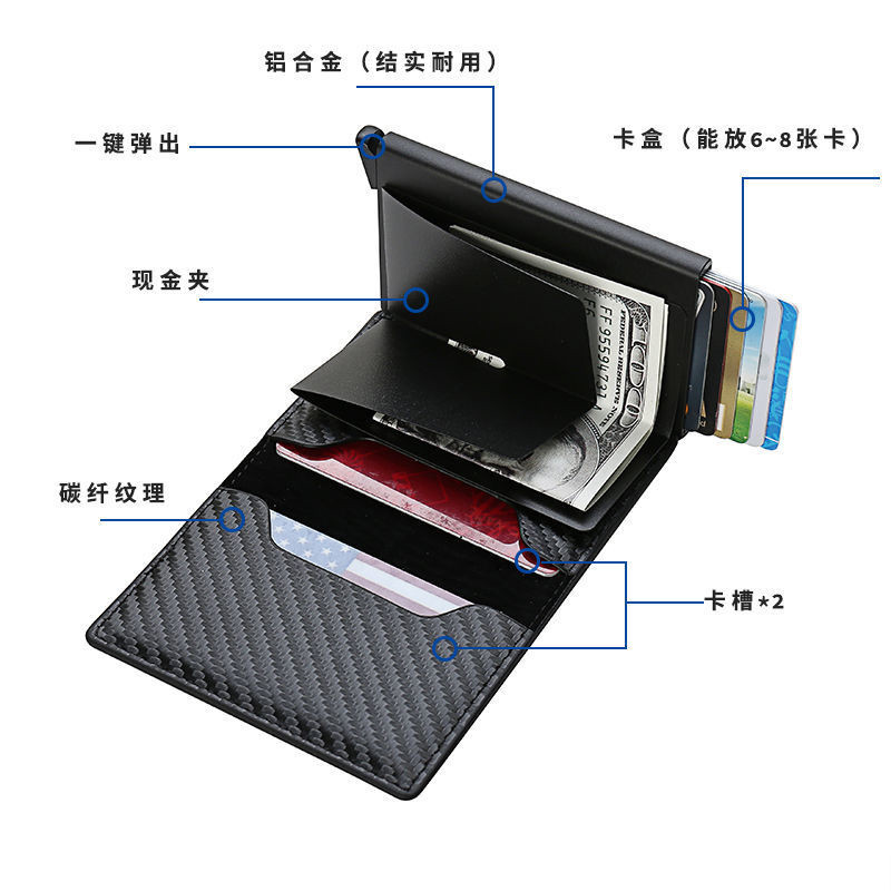 ผู้ชายป้องกันการโจรกรรมรูดบัตรขนาดเล็กผู้ถือเหรียญกระเป๋าหลายบัตรสล็อตกระสุนบัตรอลูมิเนียมกล่องป้องกัน @-