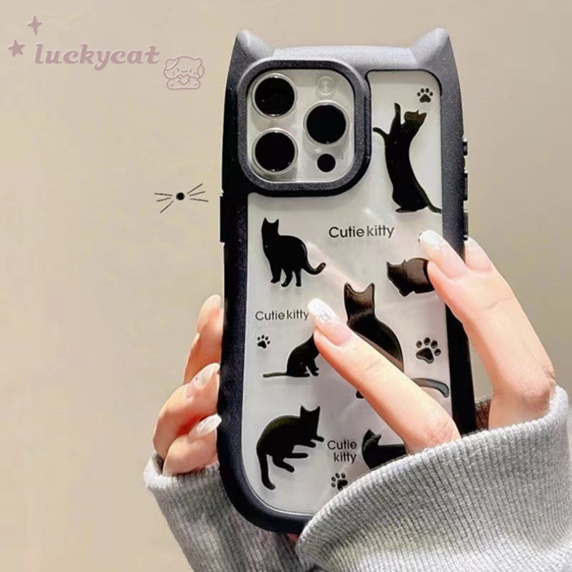 Iphone 15 14 13 12 11 Pro Max X Xr Xs Max 14 15 Plusเคสโทรศัพท์Insน่ารักอะนิเมะแมวดําปกแข็งใส