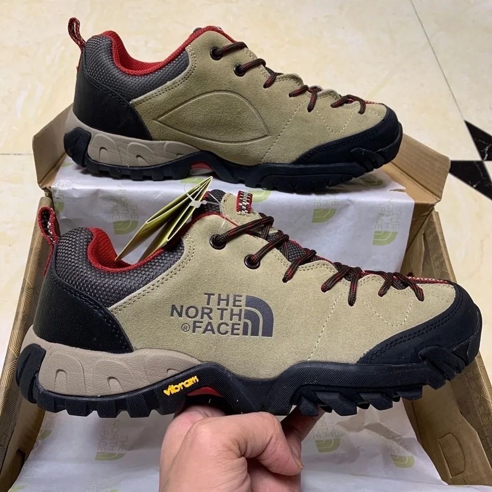 The the north face รองเท้ากีฬากันลื่นทนต่อการสึกหรอรองเท้าเดินป่ากลางแจ้ง Cowhide กันน้ํารองเท้าเดินป่ามืออาชีพ