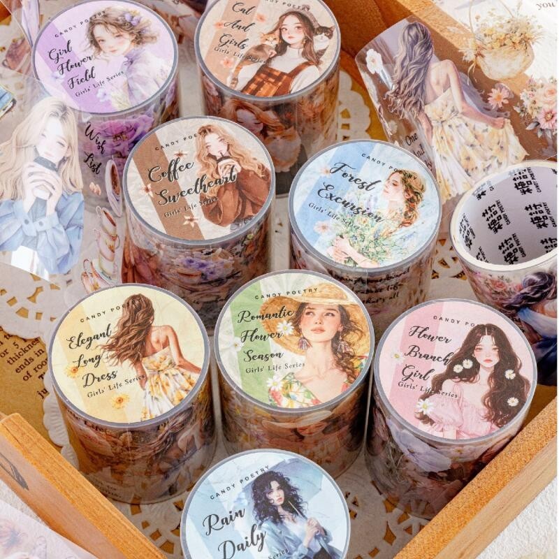 Konnwei 1 ม้วน [ซีรีส์ชีวิตของเด็กผู้หญิง] Aesthetics Journal Masking Tape เทป Washi Scrapbooking วัสดุชุดสมุดภาพ