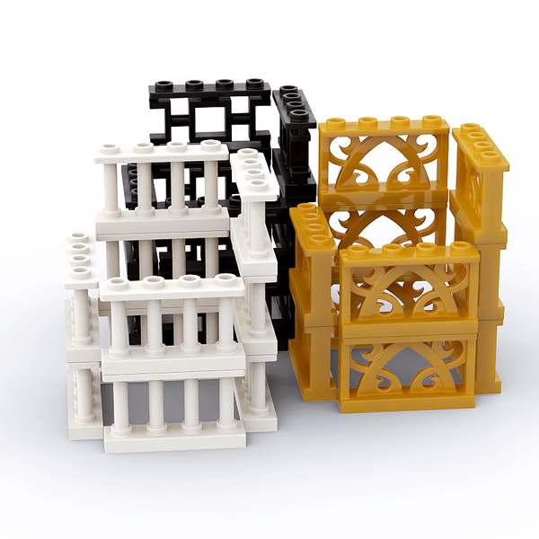 เลโก้ดอกไม้ ดอกไม้ LEGO 32932 19121 Pearl Gold Black &amp;White Pattern Guardrail MOC 15332 อะไหล่ SaleTM