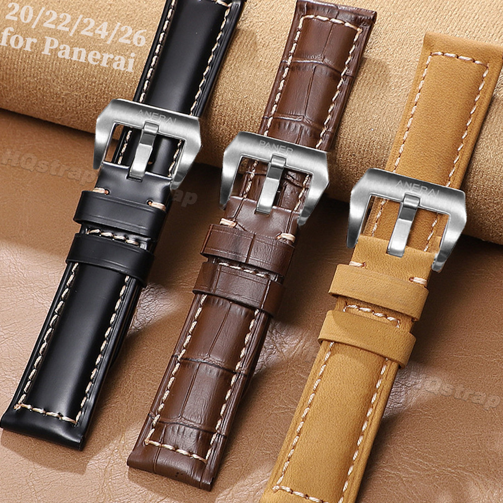 สายหนังแท้สําหรับ Panerai สายนาฬิกา 20 มม. 22 มม. 24 มม. 26 มม. สายรัดข้อมือทดแทนสากล Crazy Horse สร้อยข้อมือ Cowhide