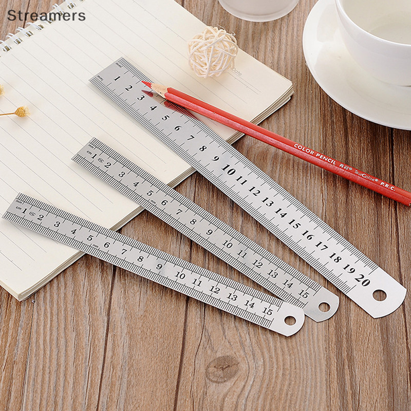 {Streamers } เครื ่ องมือไม ้ บรรทัดโลหะสแตนเลสขนาด 15-30 ซม . เครื ่ องมือวัดสองด ้ านใหม ่