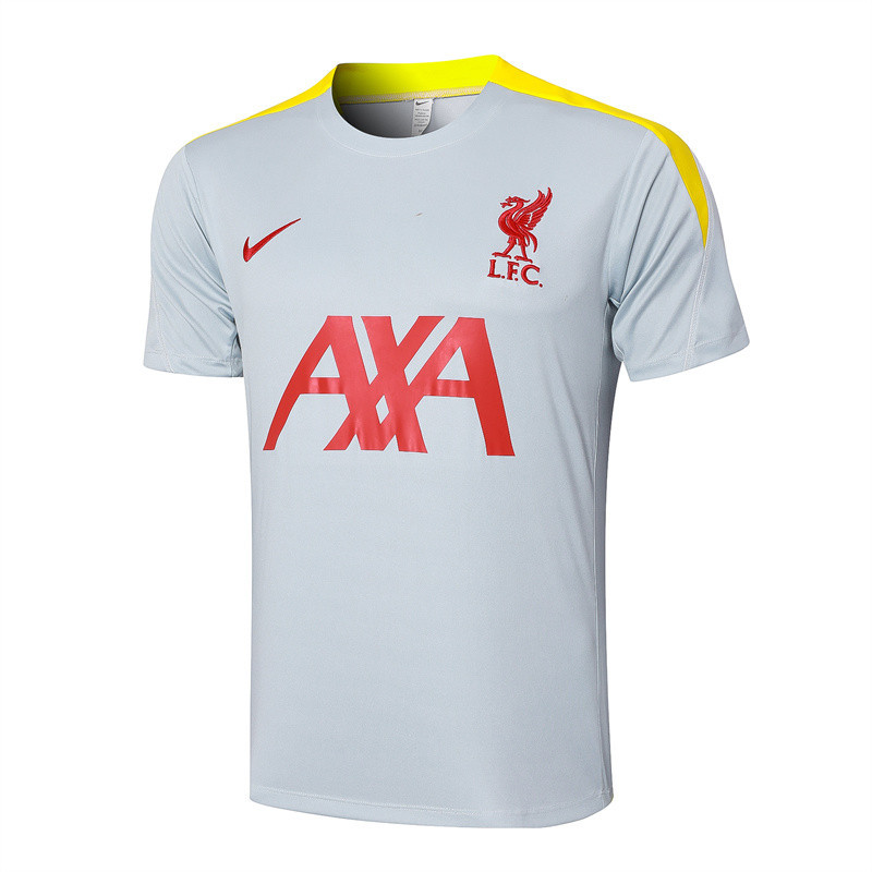 24-25 ลิเวอร์พูลสีเทาอ่อนคอกลมเสื้อยืดแขนสั้นขนาดยุโรปแห้งเร็วผู้ชายลําลองถนนวิ่งกีฬาเสื้อยืด