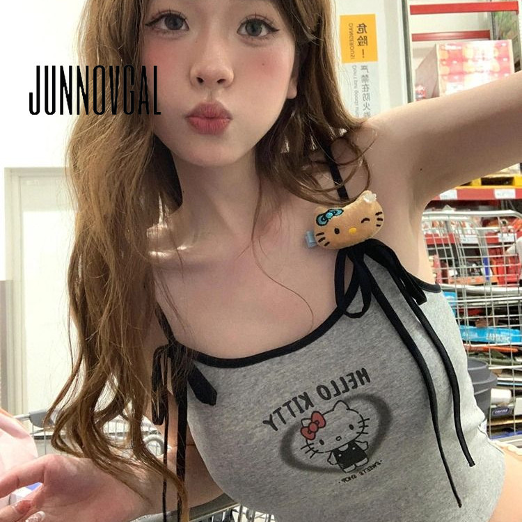 Junnovgal ผู ้ หญิง Camisole Slim Fit Halter Cat พิมพ ์ สไตล ์ อเมริกัน 2024 ใหม ่ ทุกการแข ่ งขัน