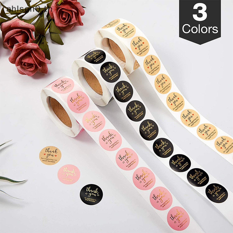Ahlsen0 500pcs ขอบคุณรอบสติกเกอร ์ Scrapbook Letter Handmade สติกเกอร ์ ซีลป ้ ายสติกเกอร ์ งานแต ่ งงานของขวัญดอกไม ้ ตกแต ่ ง th