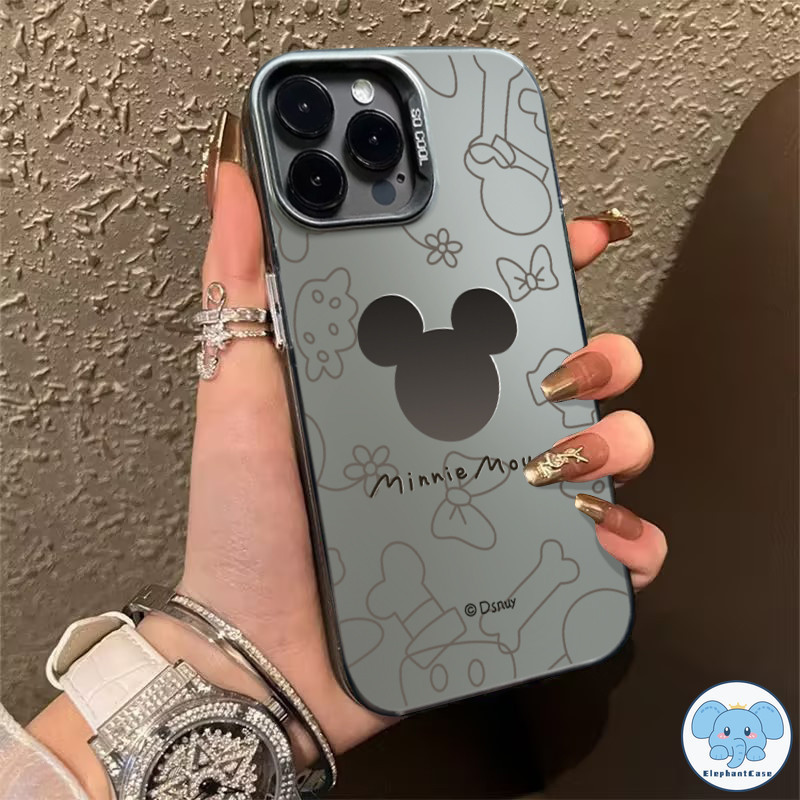การ์ตูนมินนี่น่ารักดอกไม้สุดหรูพลาสติกฝาครอบเลนส์โลหะ iPhone 15 13 11 XR 7Plus 12 14 Pro Max 15 14 8 7 Plus SE X XS Max