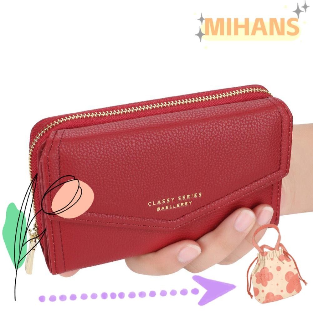 กระเป๋าใส่เหรียญ MIH กระเป๋าสตางค์ Zipple ความจุขนาดใหญ่ ที่ใส่บัตรหนัง PU ผู้หญิง