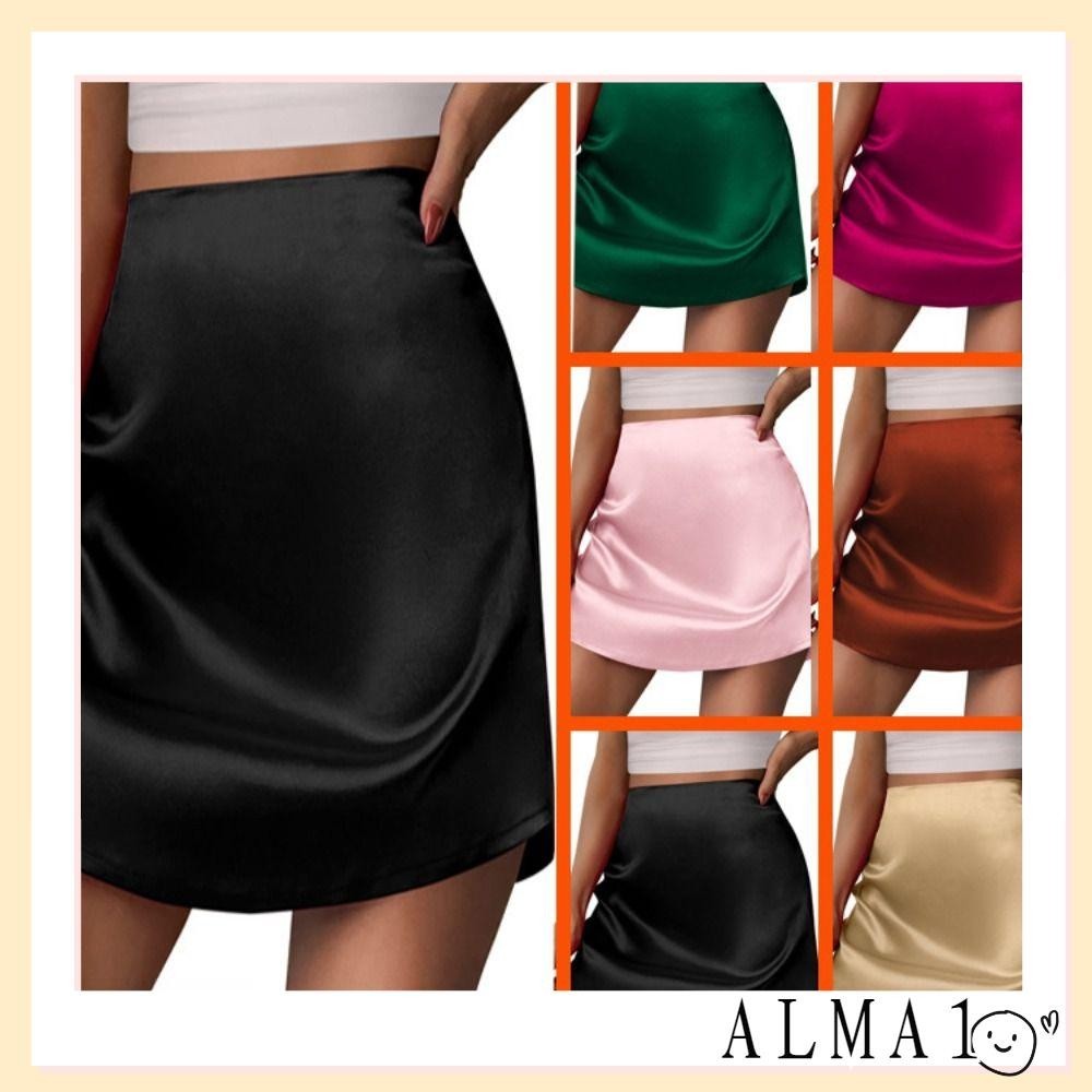 Alma กระโปรงมินิกระโปรงสั ้ นยืด , กระโปรงผ ้ าไหมซาตินทรงเอคลาสสิกผู ้ หญิง