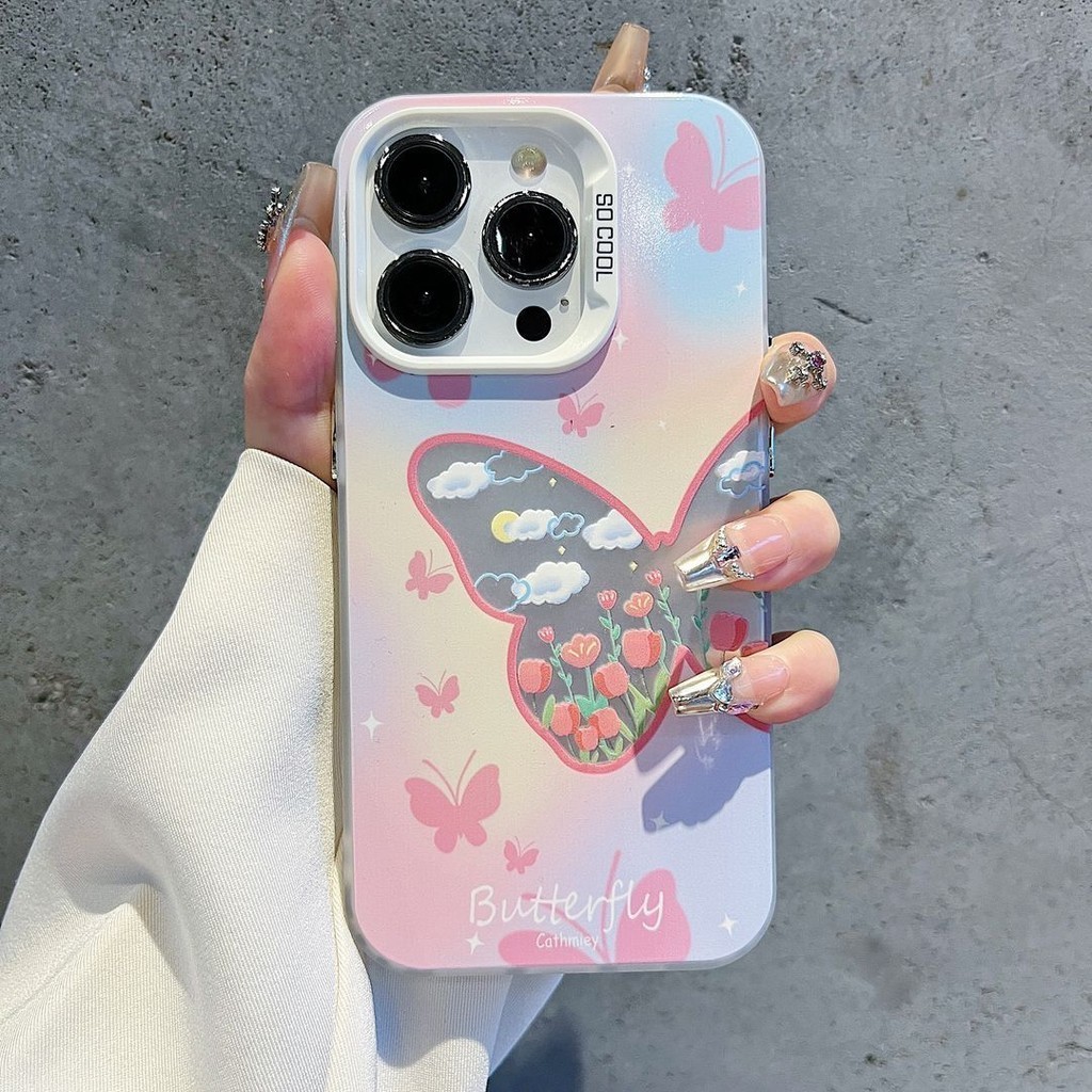 สีผีเสื ้ อรูปแบบ Electroplating สีเคสโทรศัพท ์ เหมาะสําหรับ iPhone x/xs/xr/xsmax/7/8plus/11Promax/12/13/14Promax/15