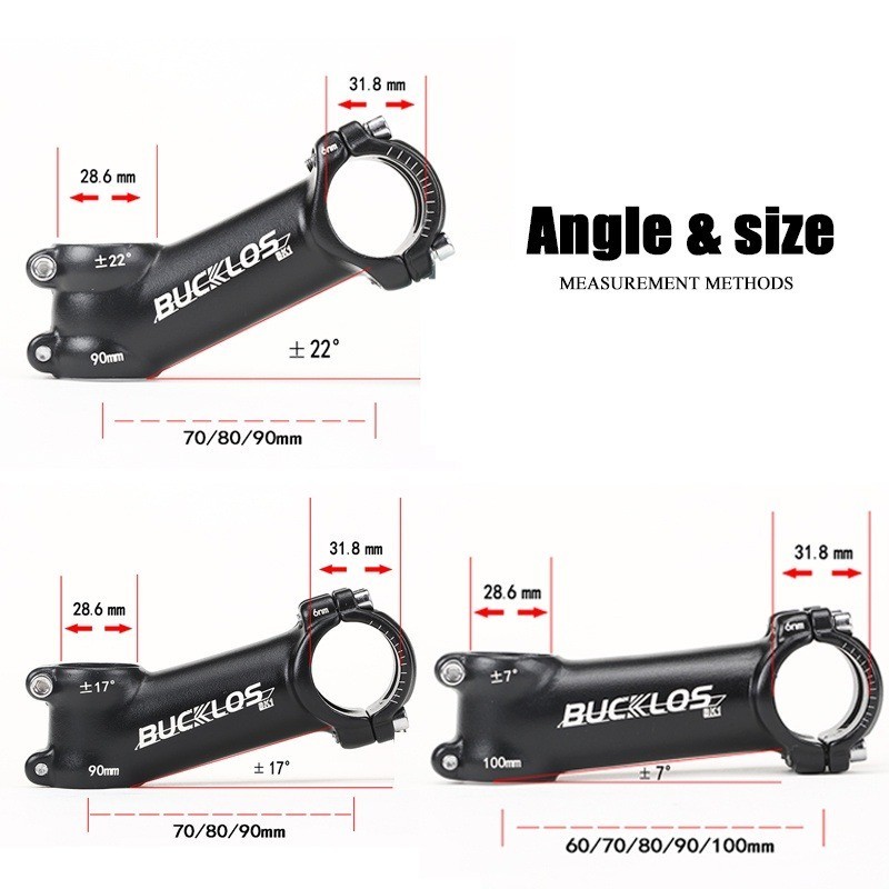 BUCKLOS 7/17/22 ° MTB สเต็ม 31.8mm คอแฮนด์จักรยานเสือภูเขา คอแฮนด์จักรยาน 60/70/80/90/100mm คอแฮนด์ สเตมจักรยาน