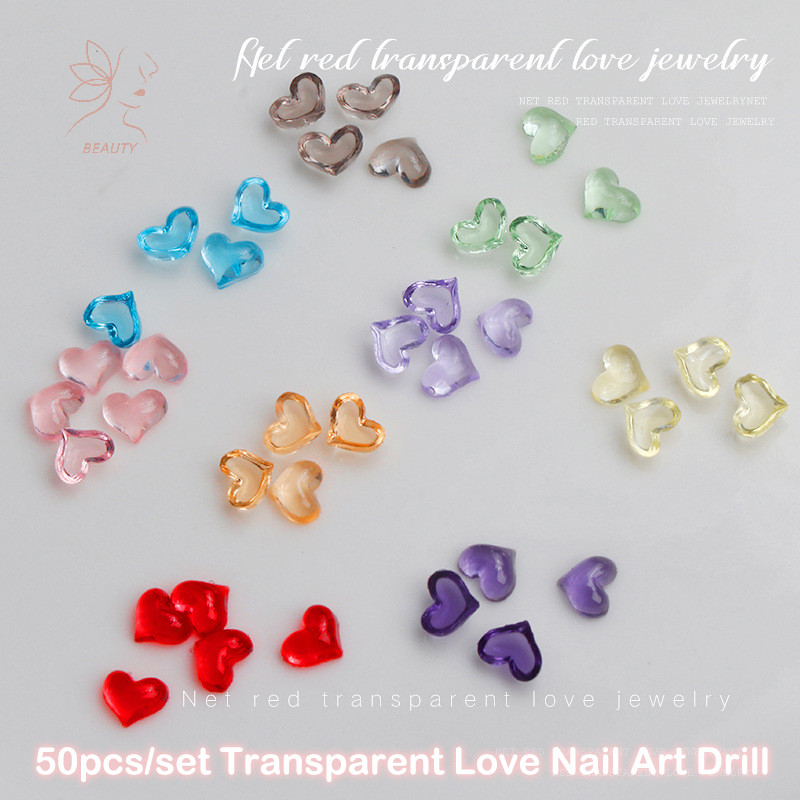 [maybeauty ] 50 ชิ ้ นตกแต ่ งเล ็ บ Gradient Love Heart Shaped Nail Art Accessories {TH }