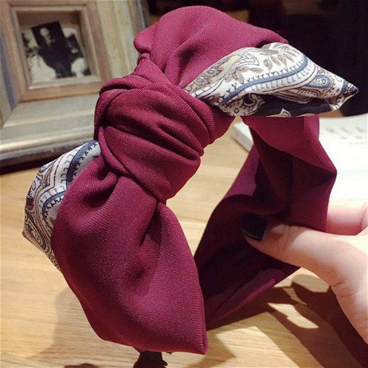 เครื ่ องประดับผมระดับไฮเอนด ์ เกาหลี Boutique ผ ้ าดอกไม ้ Contrast สีเย ็ บขนาดใหญ ่ Bowknot หัวปีกกว ้ าง
