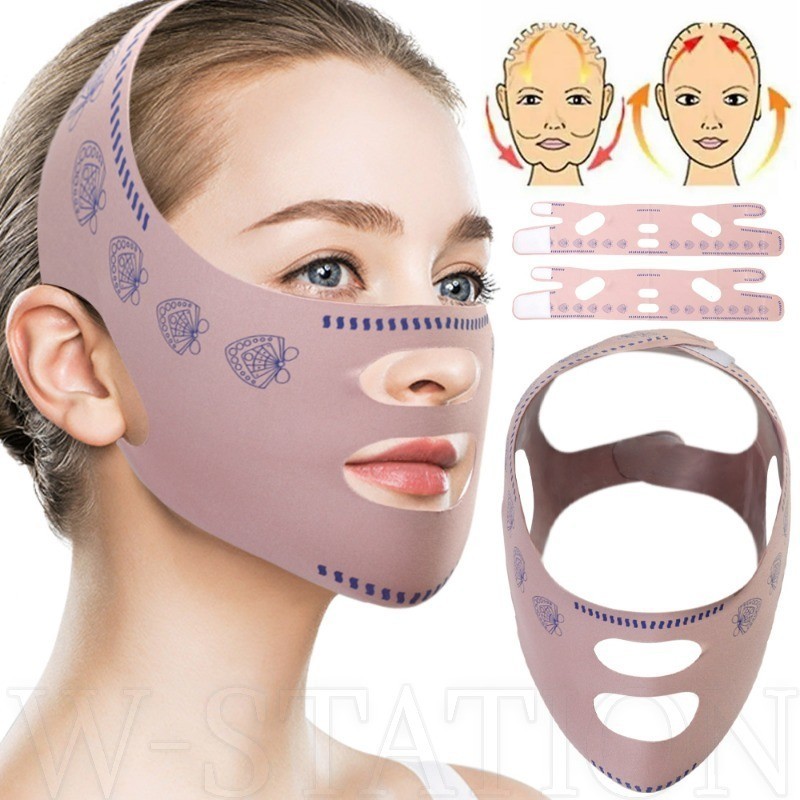 ผ้าพันแผลกระชับสัดส่วน - ต่อต้านริ้วรอย V Line Face Shaper - Double Chin Cheek Lift Up Bel - สายรัดนวดผ่อนคลายบนใบหน้า - เครื่องมือความงาม