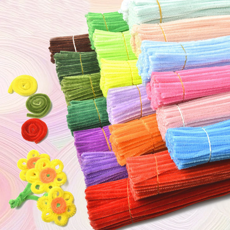 100ชิ้นที่มีสีสันหนาแน่นฟูซซี่ลวดท่อทําความสะอาดหัตถกรรมดอกไม้เชนิลล์ก้านเด็กแฮนด์เมดทําเองส่วนผสมขนสัตว์แถบมาการองของเล่นทําด้วยมื