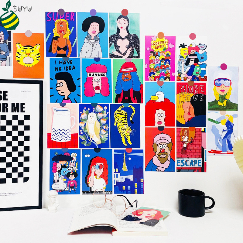30pcs Nordic Bohemian Series การ ์ ดตกแต ่ ง Ins Art ความงามผนังตกแต ่ งห ้ องนอนกรอบรูปภาพวาดสติ ๊ กเกอร ์ ติดผนัง