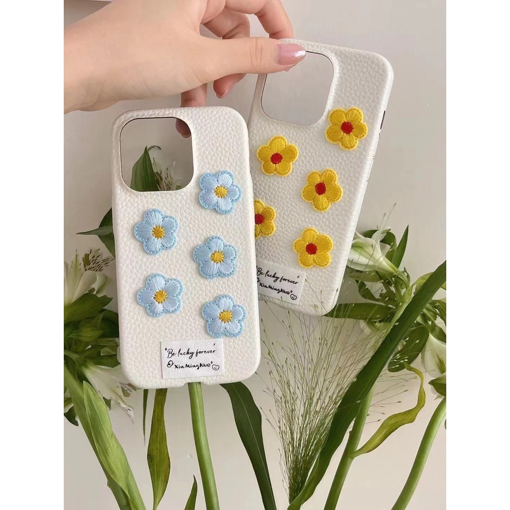 เคสหนังปักลายดอกไม้สีสันสดใสสําหรับ I phone15promax 15pro 15 14promax 14pro ปลอกน่ารัก iPhone13 13promax 13pro 12pro Max 12