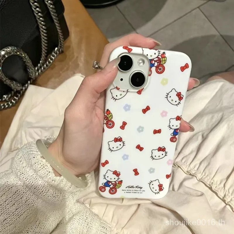 การ์ตูนขี่จักรยาน Hello Kitty Apple 15 โทรศัพท์มือถือป้องกันกรณี iphone14promax Soft Case 12/11 ซิลิโคน 13/xs GJGW