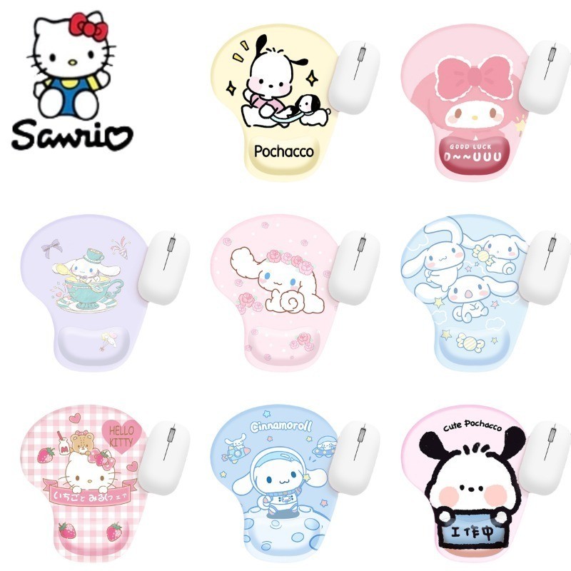 Sanrio Hello Kitty แผ่นรองเมาส์ข้อมือการ์ตูนน่ารัก Kuromi My Melody Cinnamoroll แผ่นรองเมาส์ข้อมือโต๊ะสํานักงานสร้างสรรค์แผ่นรองเมาส์กันลื่น