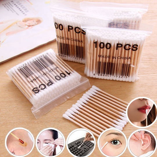 A068    สำลีก้าน สำหรับทําความสะอาดหู 100 ชิ้น คอตตอนบัด สำลีไม้ สำลีปั่นหู สำลีเช็ดเครื่องสำอางค์