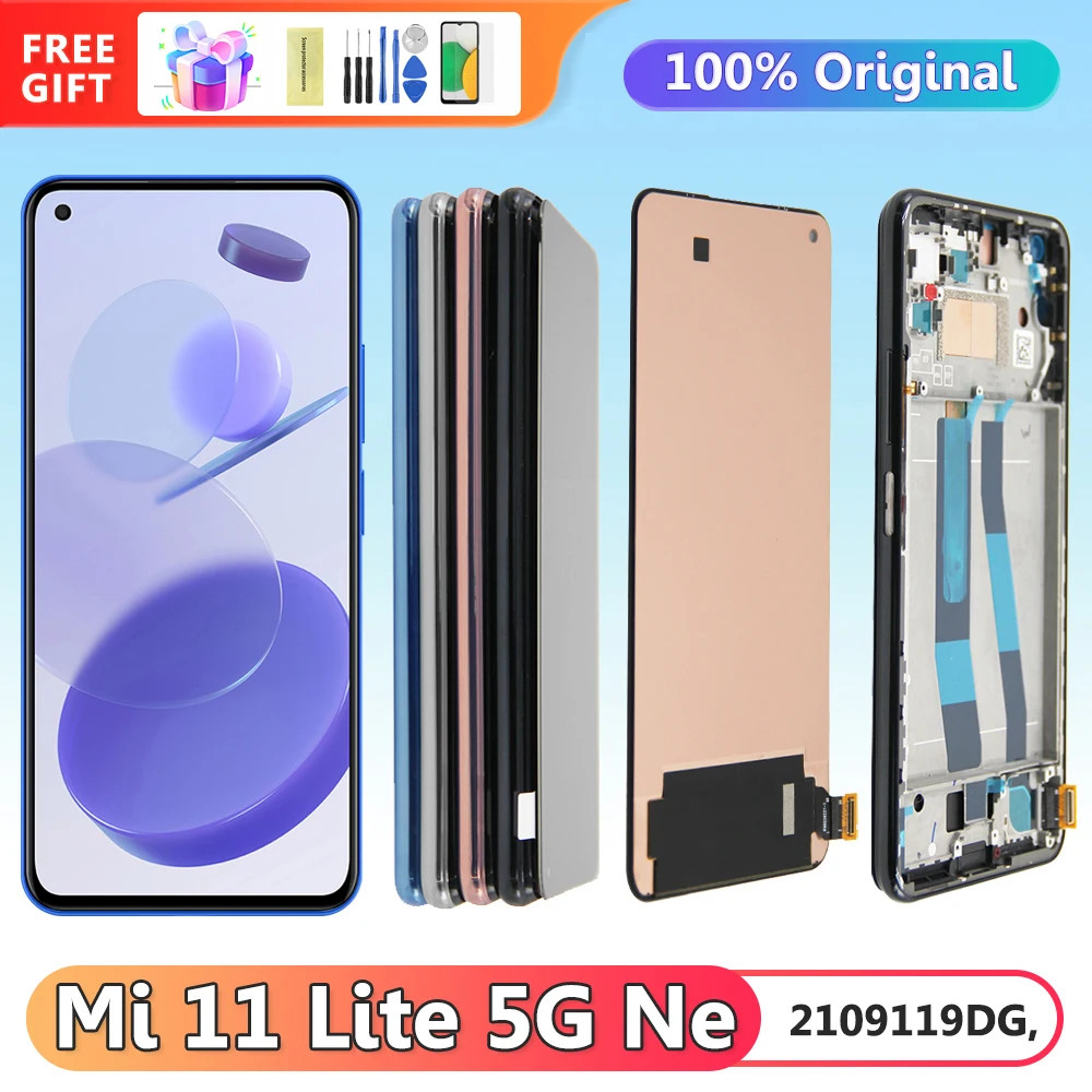 หน้าจอแสดงผลสําหรับ Xiaomi 11 Lite 5G NE 2109119Dg, หน้าจอ Lcd หน้าจอสัมผัสดิจิตอลพร้อมกรอบสําหรับ Mi 11 Lite 5G NE Replacment