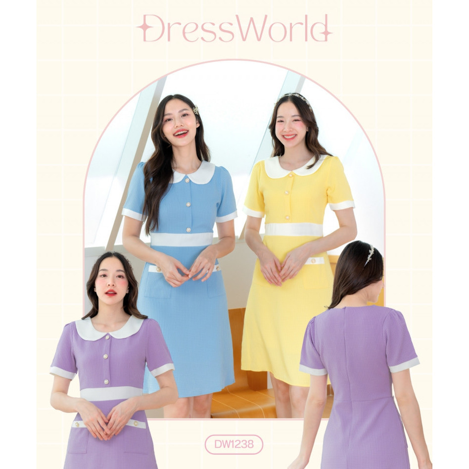 Fairyangelstore - เดรสคอบัวทูโทนแต่งกระเป๋า (DW1238)