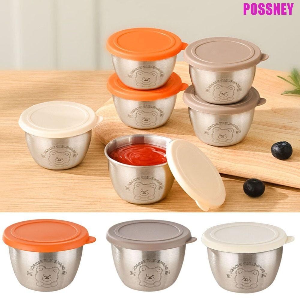 Possney ถ้วยน้ําจิ้มสแตนเลส,ภาชนะใส่สลัดป้องกันการรั่ว 80ML,อเนกประสงค์ปิดผนึกนํากลับมาใช้ใหม่พร้อมฝาปิดกล่องปรุงรสสําหรับบ้าน