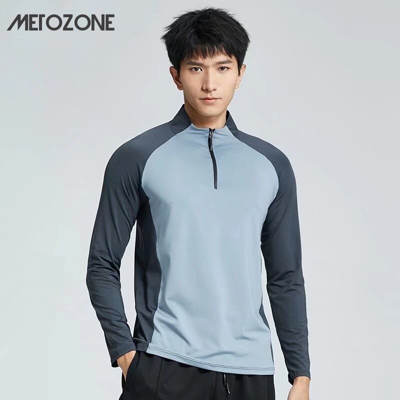 Metozone Track and field sports running quick-drying half-zip training Clothes เสื้อยืดแขนยาวออกกําลังกายกลางแจ้งสําหรับผู้ชาย