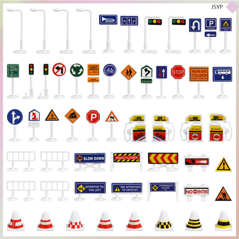56 ชิ้น Barricade ของเล่น Tape Road Signs Prop ไฟจราจรรุ่น junshaoyipin
