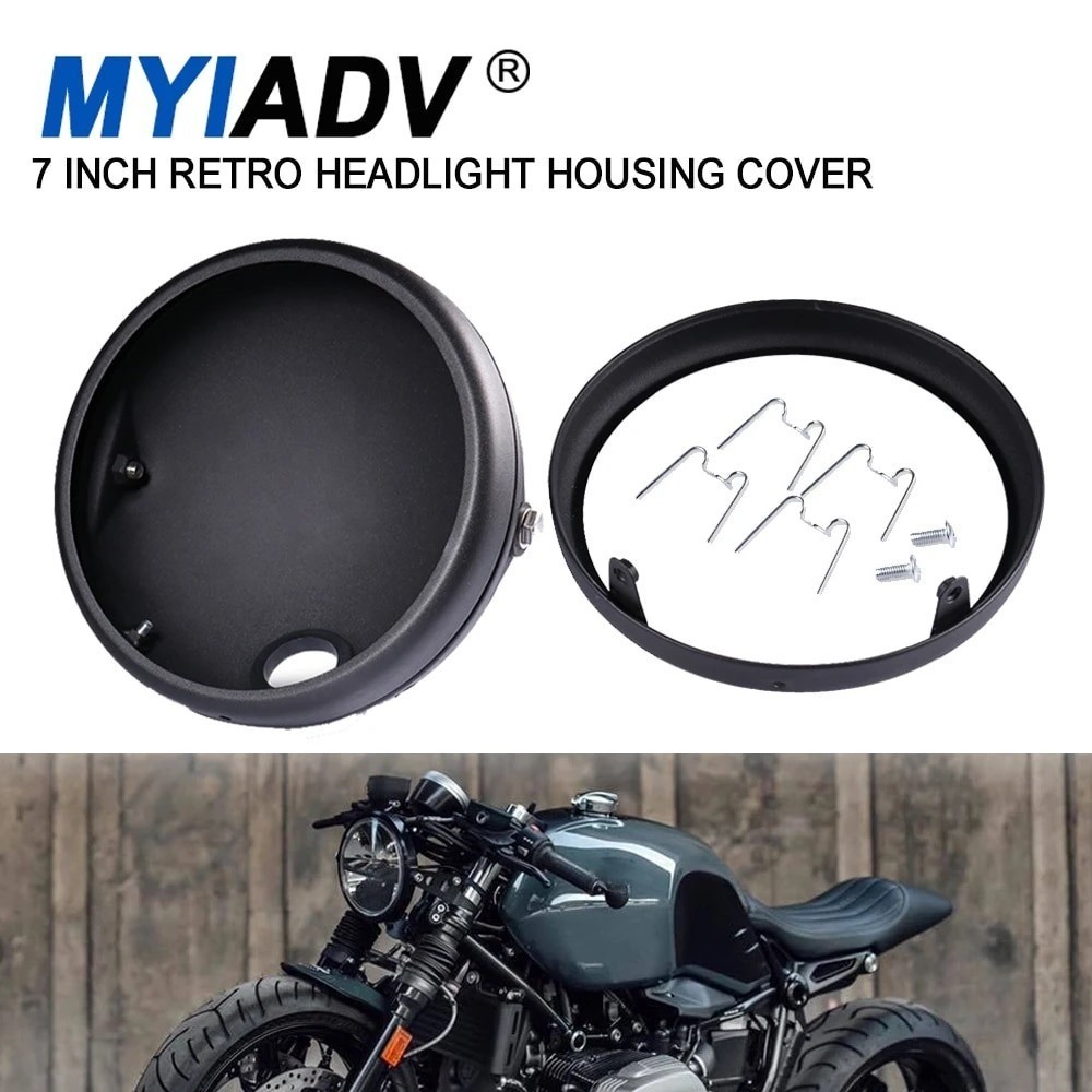 BC For BMW R9T R NINE T Cafe Racer Motorcycle 7 Inch Retro Matte Black Headlight Housing Cover For H