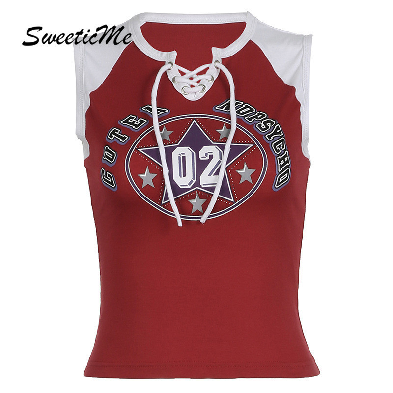 Sweeticme ผู้หญิง 2024 ใหม่แฟชั่น Retro พิมพ์ Slim Fit Streetwear Causal Tank Tops Camisole