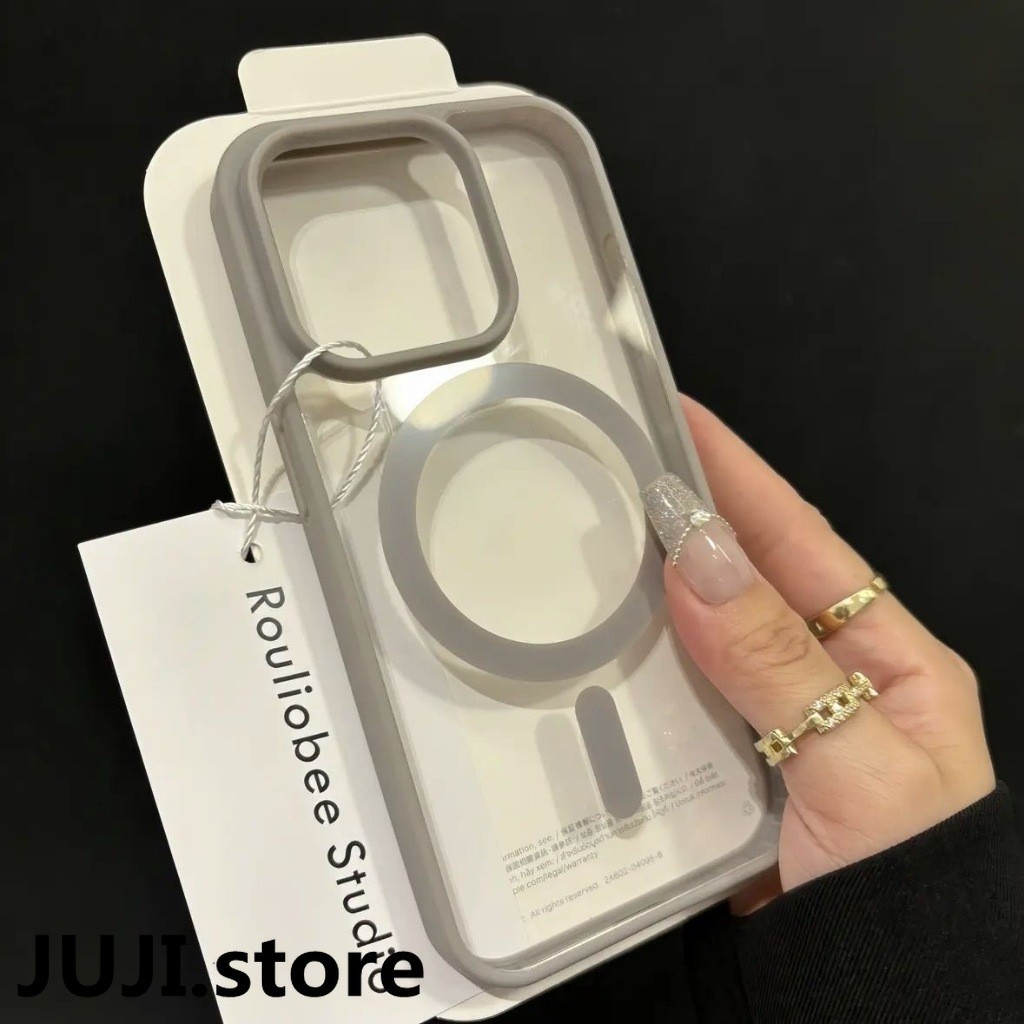 Juji แม่เหล็กคริสตัลใสสําหรับ iPhone15Pro Max 14 13 12 11 Pro Max X Xs Max XR 7 8 PlusWireless Charger ออกแบบกันชนนุ่มซิลิโคนกันกระแทกพร้อมแม่เหล็กในตัว