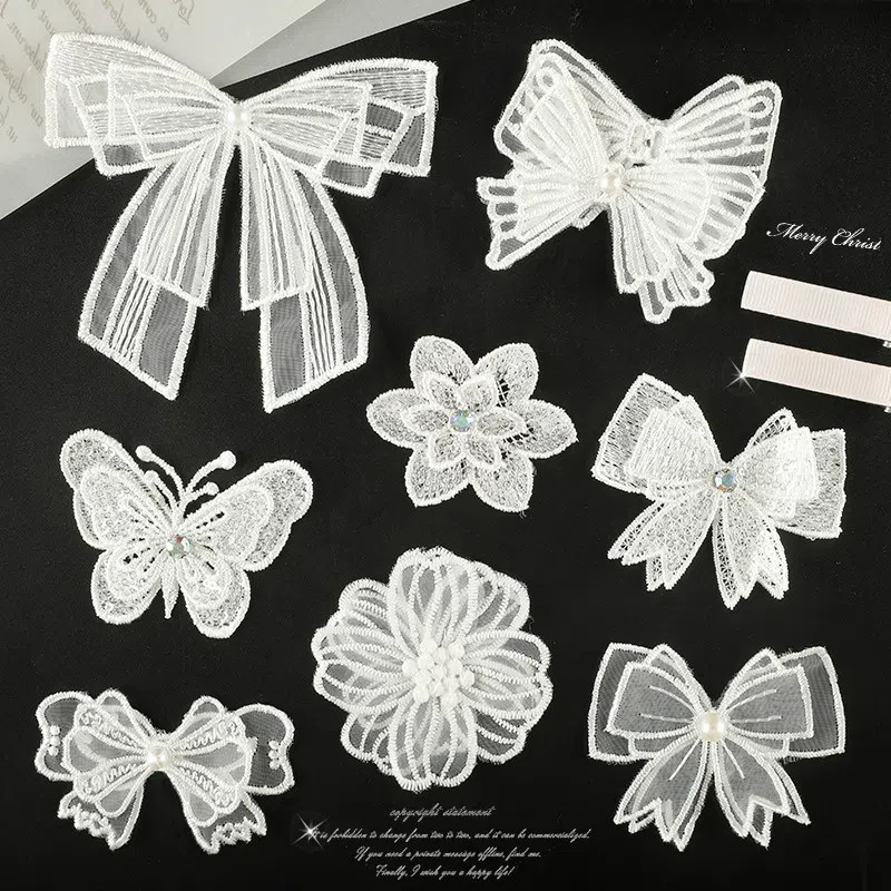 2pcs การ์ตูนลูกไม้โบว์ลูกไม้เย็บปักถักร้อยสติกเกอร์สําหรับ DIY กระเป๋าถือเครื่องประดับเข็มกลัด Accessoriescloth Patch