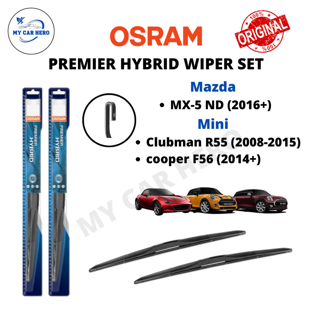 OSRAM Premier Hybrid U Hook ชุดปัดน้ําฝนสําหรับ Mini Cooper F56 2014+ / Clubman R55 2008-2015 / Mazd